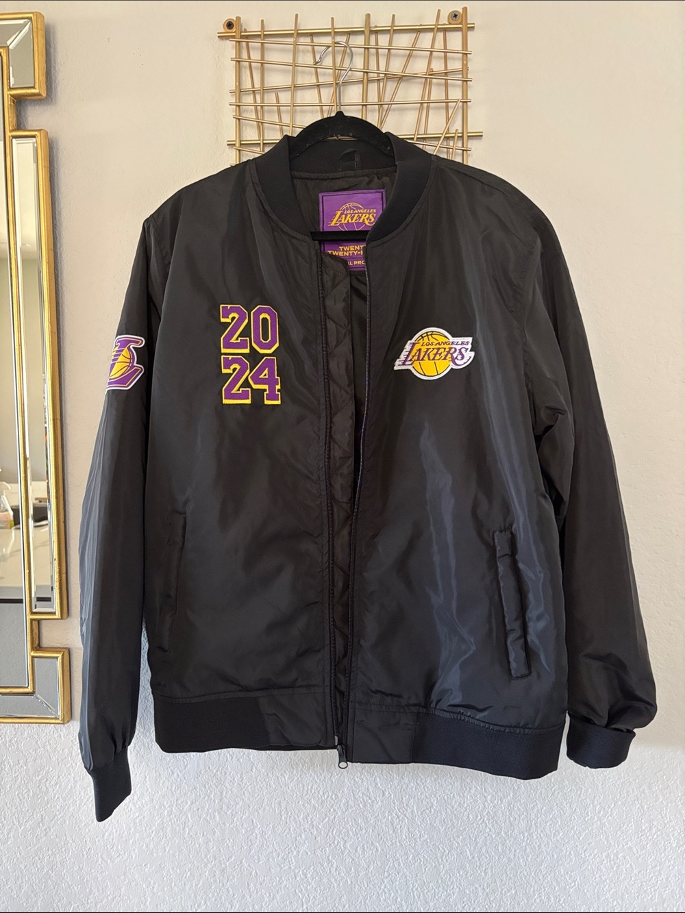 Los Angeles Lakers Black Bomber Jacket with 2024 Embroidered Logos